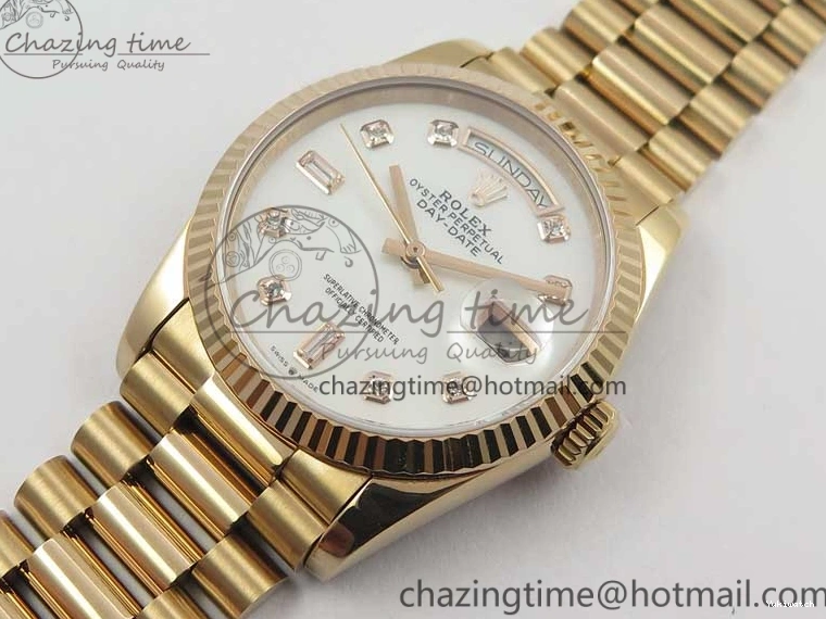 Best Bp RG Crystral 36 Edition 128239 on MOP Bracelet RG President Markers Dial Day-Date Maker White 0319